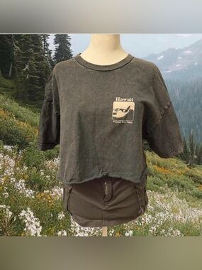 Brandy Melville Cropped Black Washed Hawaii Tee